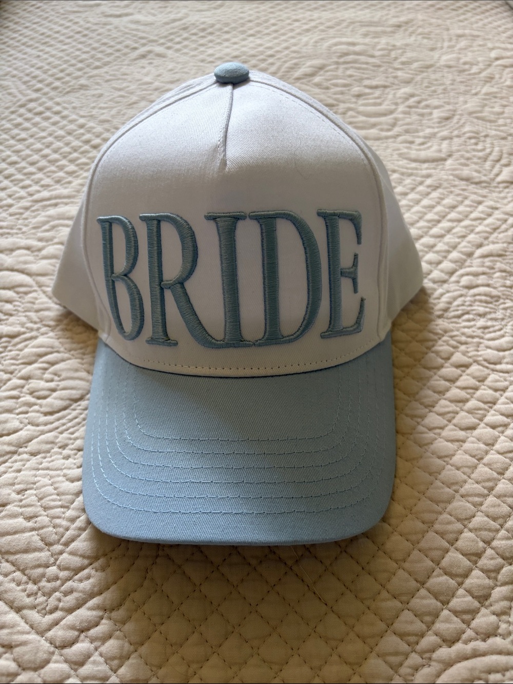 BRIDE Embroidered Baseball Cap — White & Light Blue